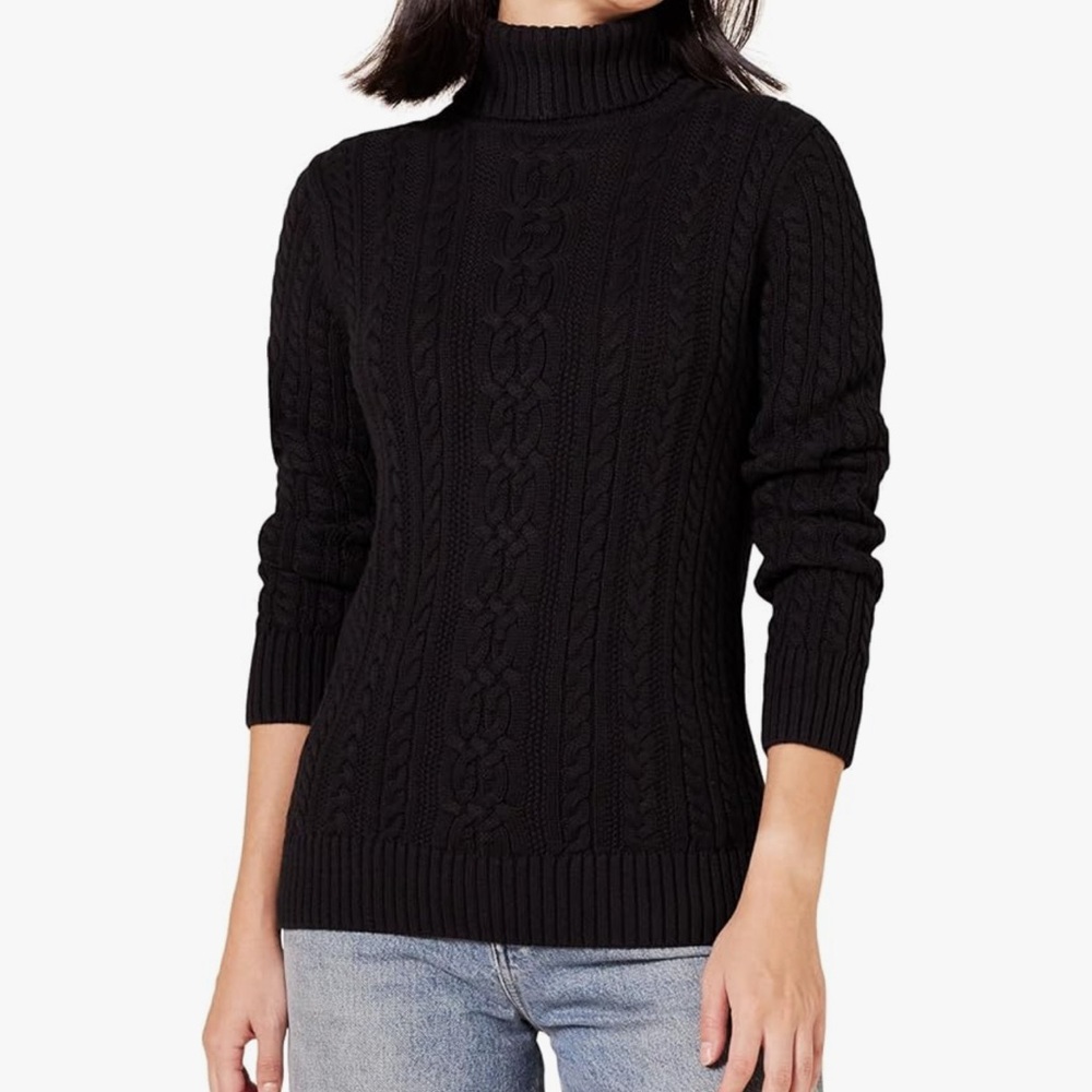 Black Cable Knit Turtleneck Sweater